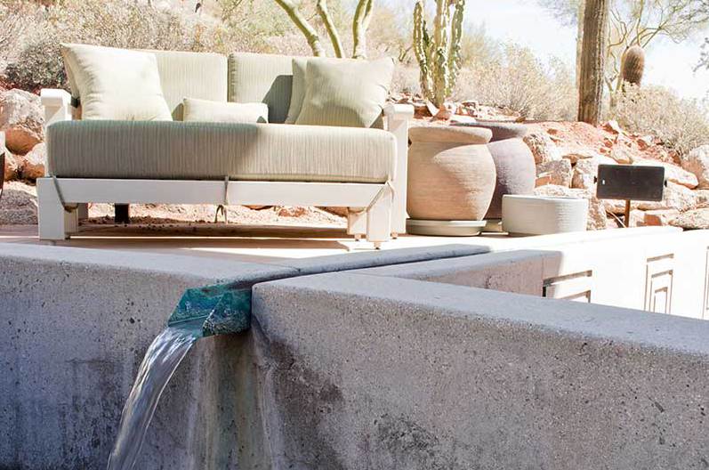 Fountain on patio of custom home in Phoenix, Arizona