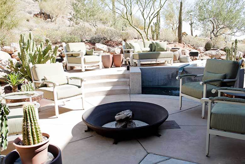 Firepit on patio of custom home in Phoenix, Arizona